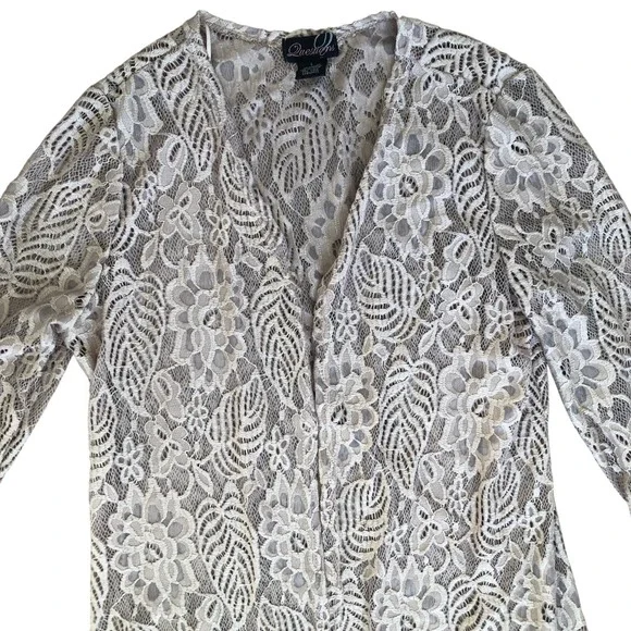 Questions Tan Long Line Feminine‎ Romantic Boho Fringe Lace Cardigan/Jacket ~ L - Picture 4 of 16